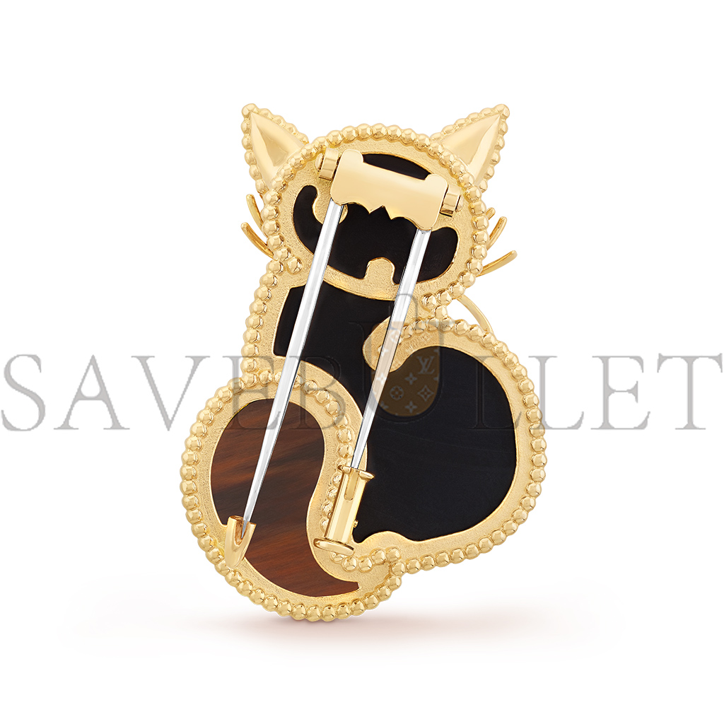 V*n Cl**f arpels lucky animals cat clip - yellow gold, obsidian, onyx vcarp7um00